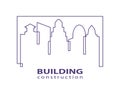 Buildings logo. Construction working industry concept. Skyscraper silhouettes. Building construction logo in violet