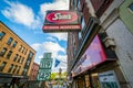 Buildings on Main Street in downtown Brattleboro, Vermont Royalty Free Stock Photo