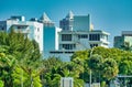 Buildings of Miami Beach among the palm trees Royalty Free Stock Photo