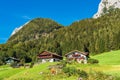 Buildings and mountains in the Berchtesgaden Alps in Ramsau, Germany