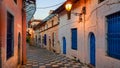 Buildings narrow road in Ioannina city greece