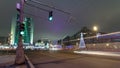 Buildings at New Arbat Street winter night timelapse. New Arbat is located in the central part of Moscow Royalty Free Stock Photo