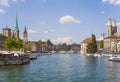 Buildings of the old town of the city of Zurich along the Limmat river Royalty Free Stock Photo