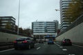 Buildings over the highway named Utrechtsebaan in The Hague on highway A12.