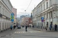 Buildings, people and cars in Podkolokolny street in Moscow