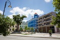 Buildings on the Plaza de los Trabajadores square in the center of Camaguey in Cuba Royalty Free Stock Photo