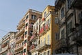 Buildings with red banners in Corfu