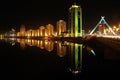 Buildings on the riverside in the evening Astana