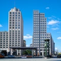 Buildings, road traffic and train station at Potsdamer Platz in Berlin Royalty Free Stock Photo