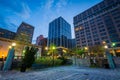 Buildings at Rodney Square at night, in Wilmington, Delaware