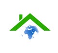 Buildings roof of house Home logo with globe residential symbol vector icon.