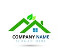 Buildings roof of house Home logo real estate construction residential symbol with green leaf vector.