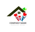 Buildings roof of house Home people logo real estate construction residential symbol with Flying hearts green leaf vector. Royalty Free Stock Photo