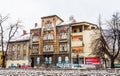 Buildings in Sarajevo along Miljacka river. Royalty Free Stock Photo