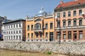 Buildings in Sarajevo along Miljacka river, Bosnia and Herzegovina Royalty Free Stock Photo