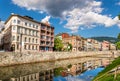 Buildings in Sarajevo over the river Miljacka - Bosnia and Herzegovina Royalty Free Stock Photo