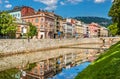 Buildings in Sarajevo over the river Miljacka - Bosnia and Herzegovina Royalty Free Stock Photo