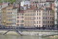 Buildings on the SaÃÂ´ne from Pont La Feuillee Royalty Free Stock Photo