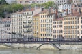 Buildings on the SaÃÂ´ne from Pont La Feuillee Royalty Free Stock Photo