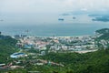 Buildings and sea at the costline of Shenzhen, view from the valley at Shenzhen Overseas Chinese Town East OCT East in Guangdong