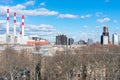 Long Island City and Astoria Queens New York Skyline with Smoke Stacks from a Power Plant Royalty Free Stock Photo