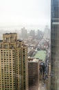 Buildings, Skyscrapers and Towers in Manhattan on a Foggy Day of Winter. Aerial View of New York City Royalty Free Stock Photo