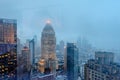 Buildings, Skyscrapers and Towers in Manhattan on a Foggy Eveningof Winter. Aerial View of New York City Royalty Free Stock Photo