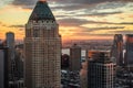 Buildings, Skyscrapers and Towers in New York City Manhattan at Sunset, Hudson River and Jersey City in Background.