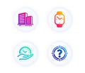 Buildings, Smartwatch and Safe time icons set. Headhunter sign. City architecture, Digital time, Management. Vector Royalty Free Stock Photo