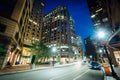 Buildings and street at night, in the Financial District, Boston Royalty Free Stock Photo