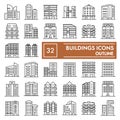 Buildings thin line icon set, hous symbols collection, vector sketches, logo illustrations, architecture signs linear
