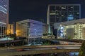 Buildings Towers and Road in La Defense Business District at Night Royalty Free Stock Photo