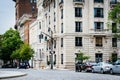 Buildings and traffic circle at Mount Vernon Place, in Mount Vernon, Baltimore, Maryland. Royalty Free Stock Photo