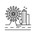 Buildings, tree, roundabout icon. Element of landscape thin line icon