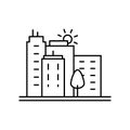 Buildings, tree, sun, city icon. Element of landscape thin line icon