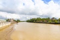 buildings and trees along Sungai Temburong river in the Temburong District in Brunei Darussalam Royalty Free Stock Photo