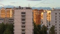 Buildings in Troitsk city in the evening sunlight