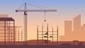 Buildings under construction in process. Construction cranes over buildings. City development. Urban skyline. Vector illustration Royalty Free Stock Photo