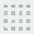 Buildings icon set in outline style