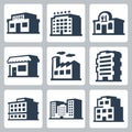 Buildings vector icons, isometric style #1