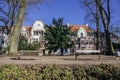 Buildings in Viersen at the pond in the old city garden Royalty Free Stock Photo