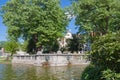 Buildings in Viersen at the pond in the old city garden Royalty Free Stock Photo