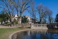 Buildings in Viersen at the pond in the old city garden Royalty Free Stock Photo