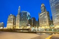 Buildings on Wacker Drive on the shore of Chicago River Royalty Free Stock Photo