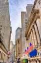 Buildings on Wall Street in Manhattan, New York City Royalty Free Stock Photo