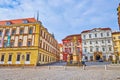 Buildings of Zelny Trh Vegetable market square, on March 10 in Brno, Czech Republic