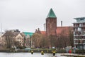 Builging at the riverbank of the spree river of red brick cathedral-like complex of the Markisches Museum marcher museum in a Royalty Free Stock Photo