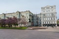 Builings and monument to Mykola Vitaliyovych Lysenko at Volodymyrska street in downtown of Kiev, Ukraine