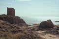 Ruins of Lady's Tower at Elie, Fife, Scotland by a coastal cliff Royalty Free Stock Photo