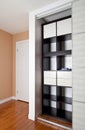 Built-in closet with sliding door shelving storage organization